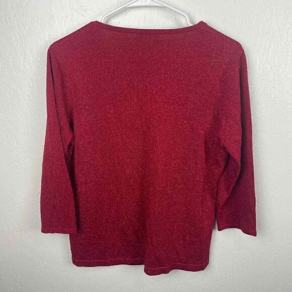 Vintage I.N Studio Red Christmas Sparkly Blouse Silk Lurex Blend Size M/L - Picture 5 of 6